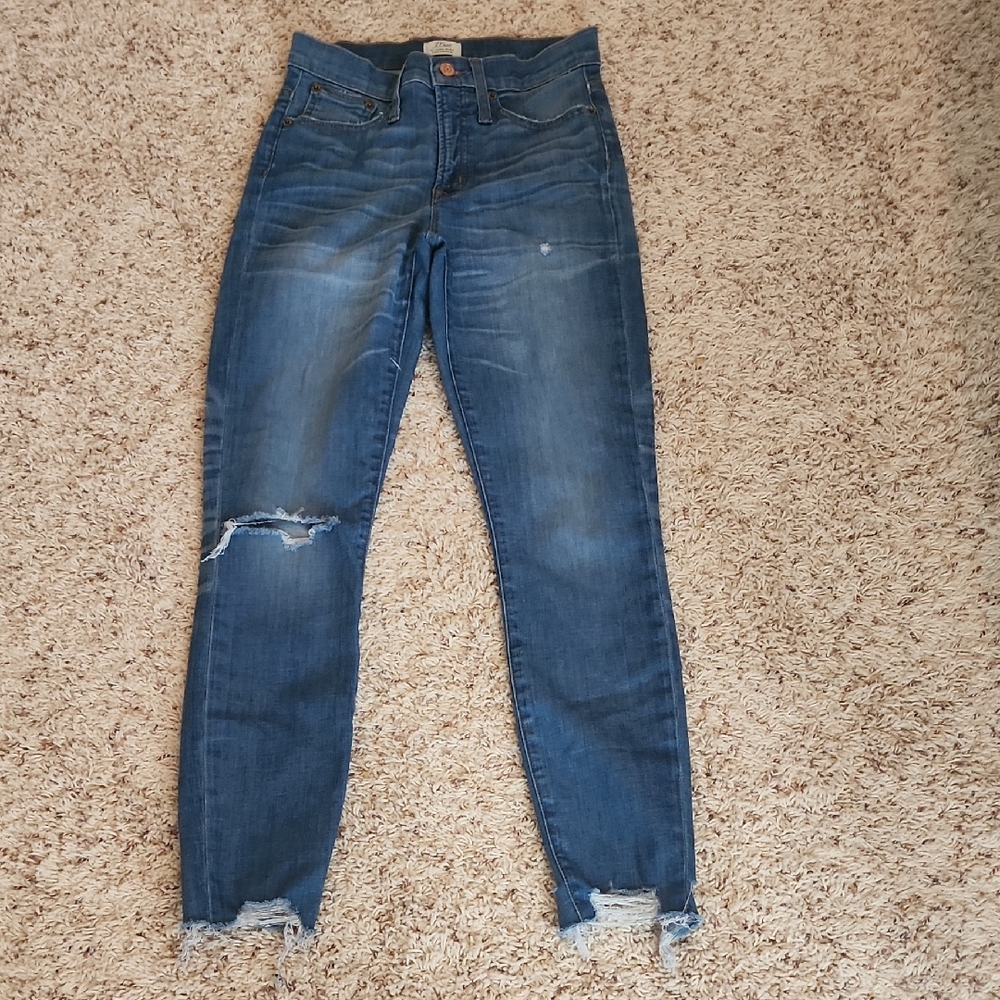J. Crew High Rise Toothpick Distressed Jeans 26